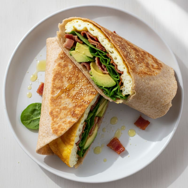 Crispy Egg White and Turkey Bacon Breakfast Wrap