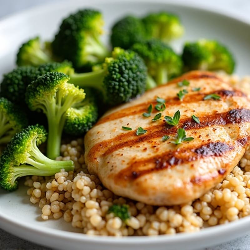 Grilled Chicken Breast with Quinoa and Roasted Broccoli