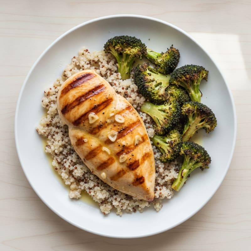 Grilled Chicken Breast with Quinoa and Roasted Broccoli
