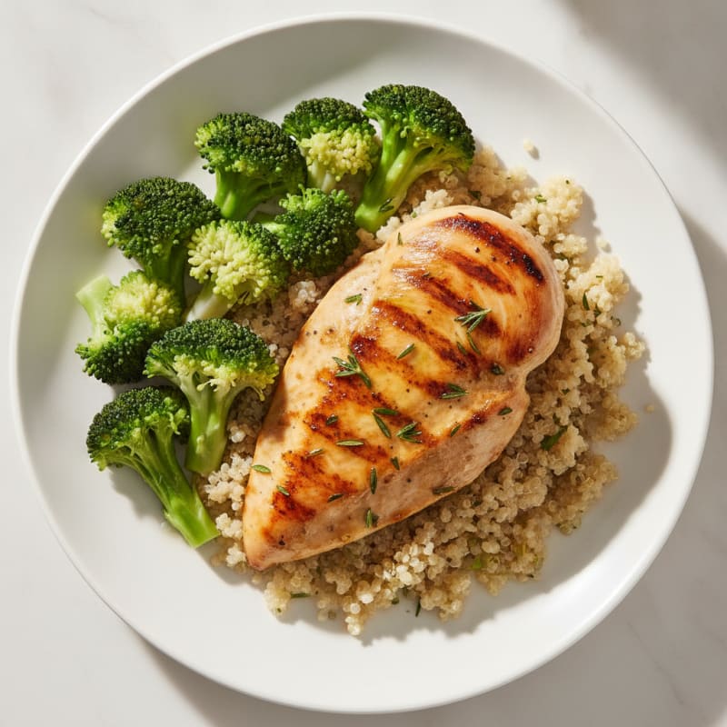 Grilled Chicken Breast with Quinoa and Steamed Broccoli