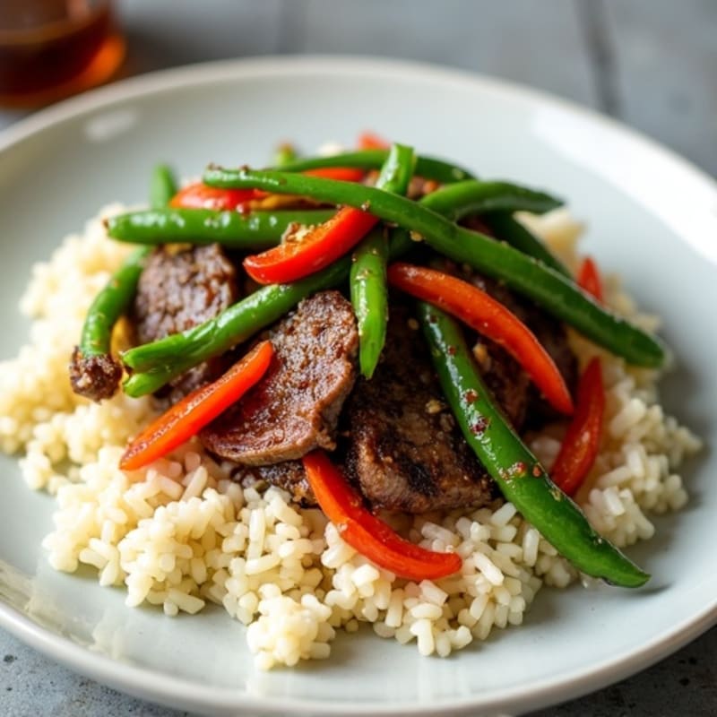 Pan-Seared Sweet and Savory Beef with Crispy Green Beans