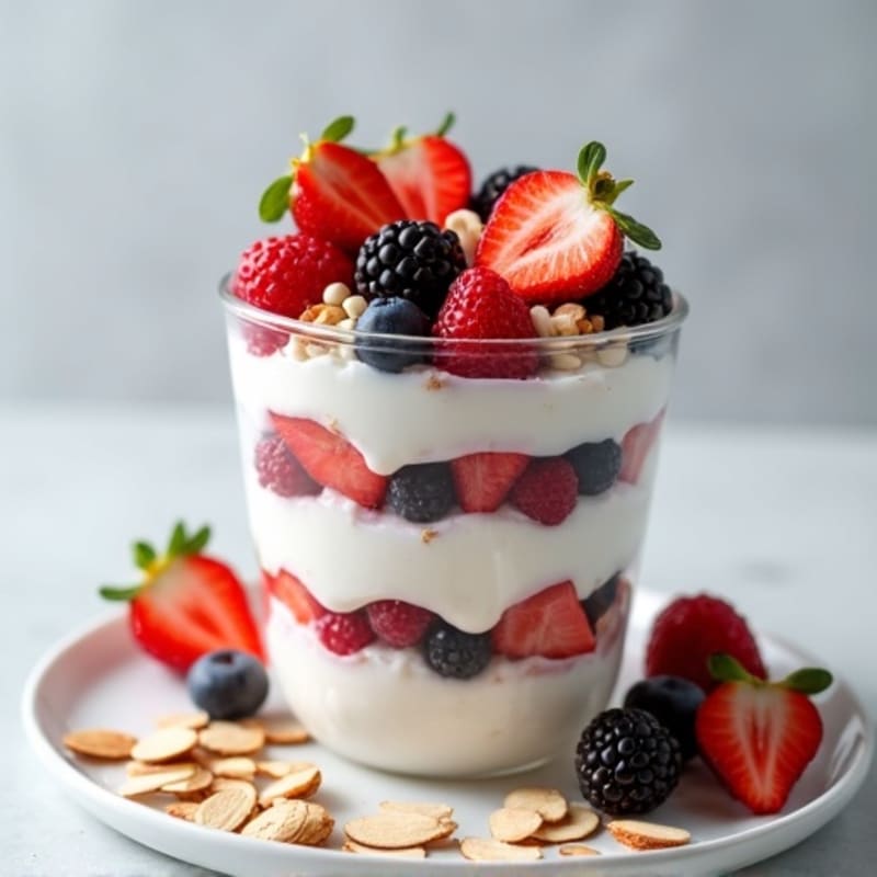Greek Yogurt Protein Parfait with Mixed Berries and Almonds