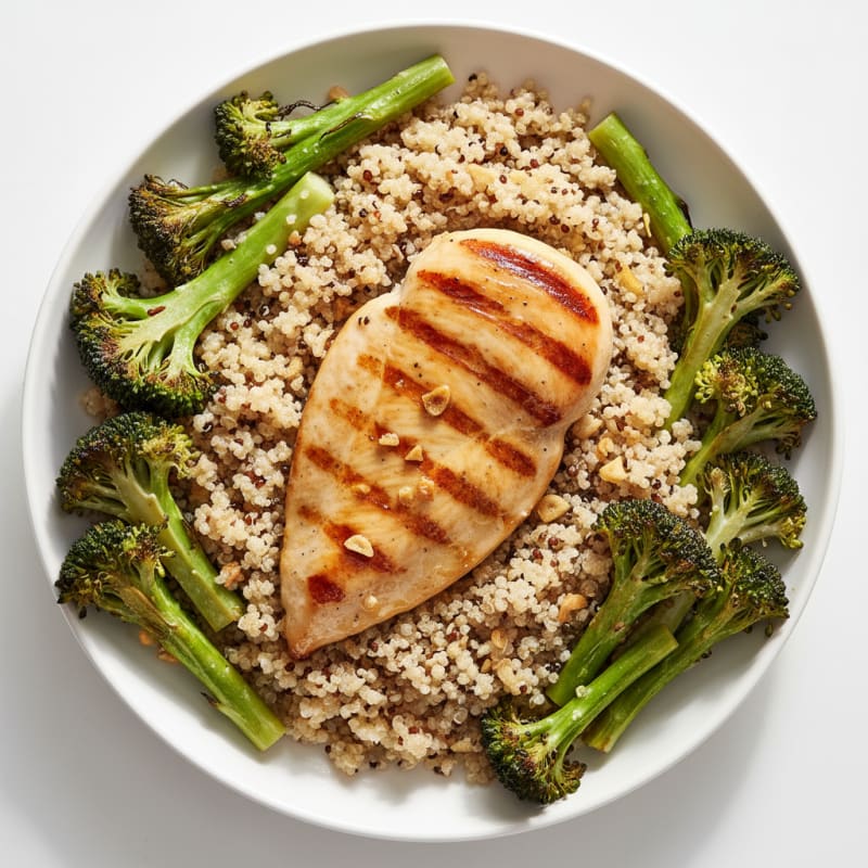 Grilled Chicken Breast with Quinoa and Roasted Broccoli