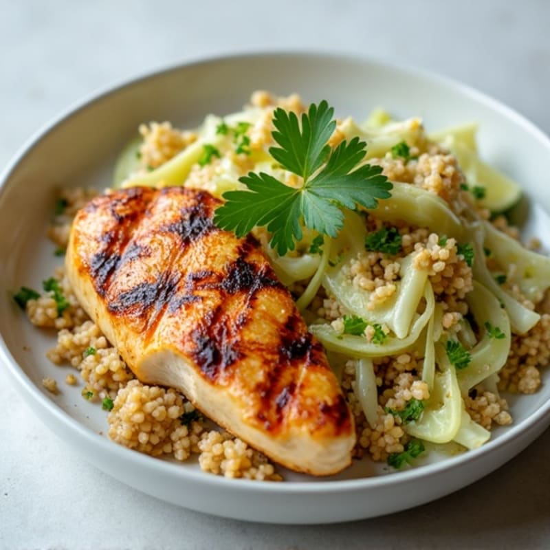 Grilled Chicken Breast with Crunchy Cabbage Slaw and Quinoa