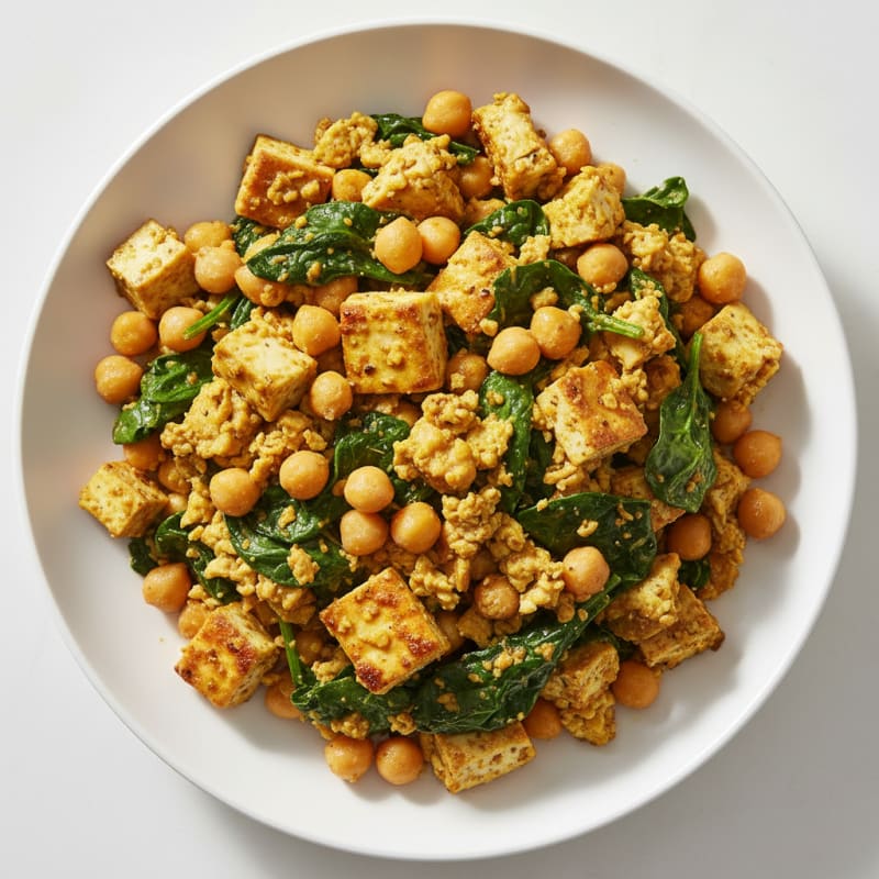 Silky Tofu Scramble with Spinach and Chickpeas