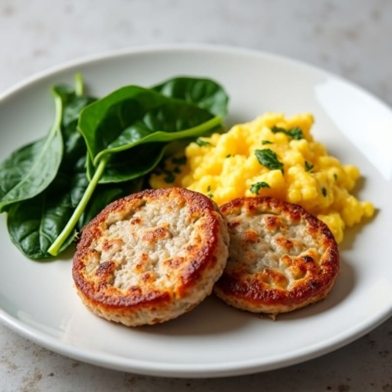 Egg White and Turkey Sausage Scramble with Sautéed Spinach