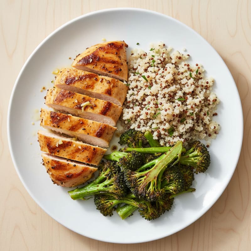 Grilled Chicken Breast with Quinoa and Roasted Broccoli