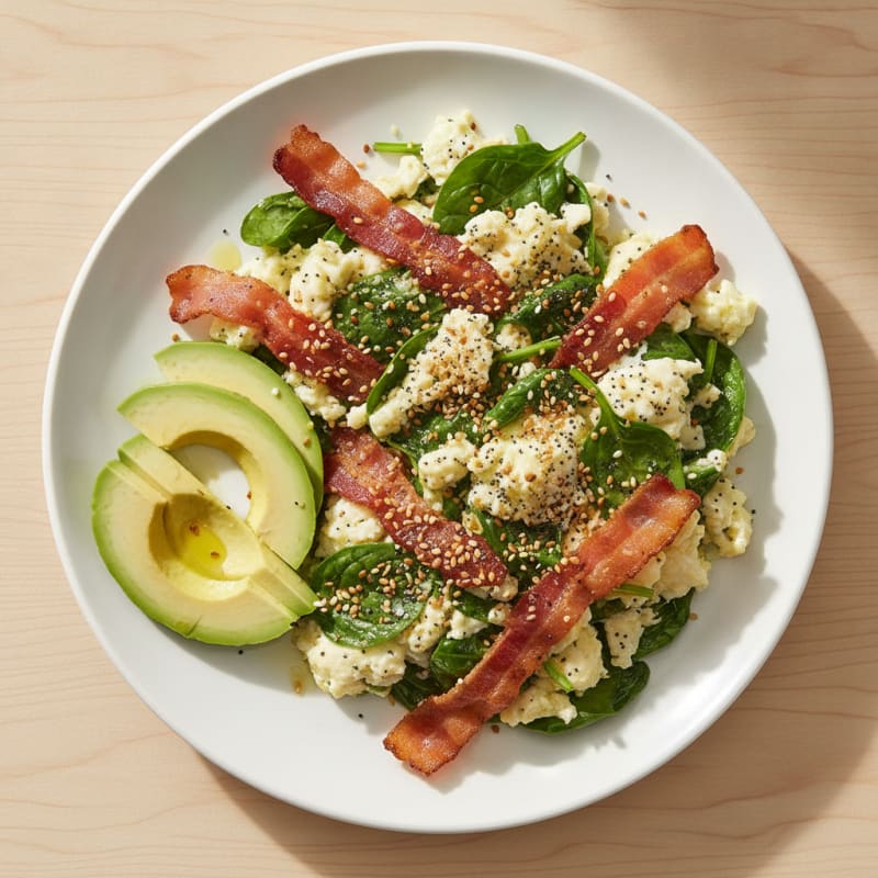 Egg White and Spinach Scramble with Turkey Bacon