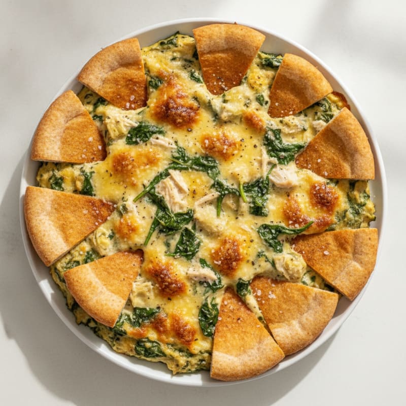 Baked Spinach Artichoke Dip with Toasted Pita