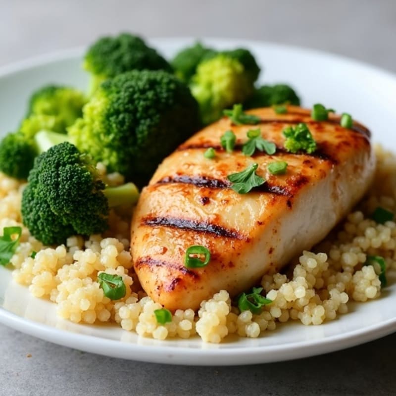 Grilled Chicken Breast with Roasted Broccoli and Quinoa