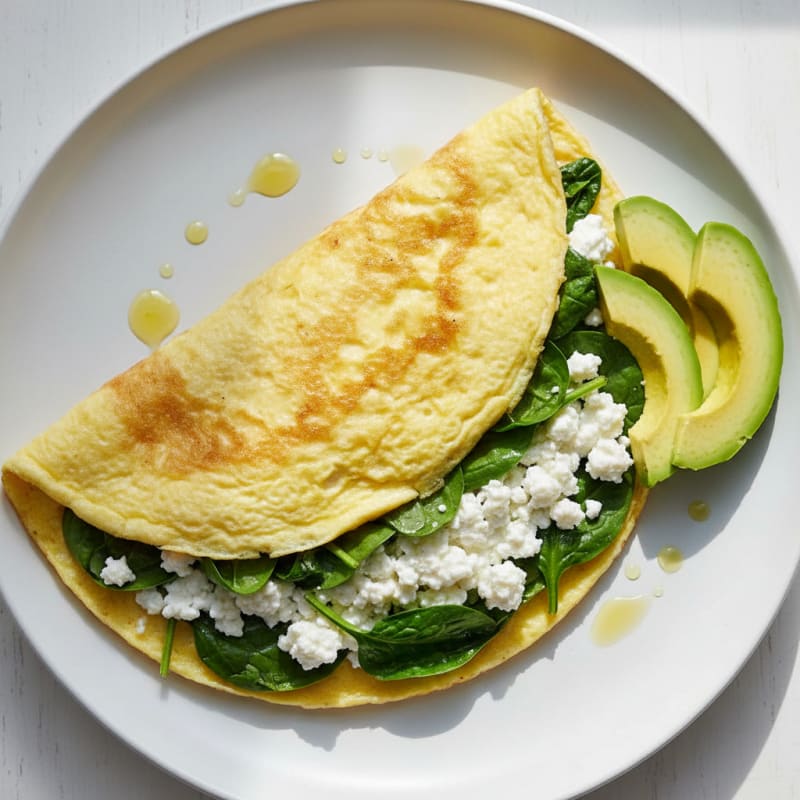 Fluffy Egg White and Spinach Omelet with Cottage Cheese