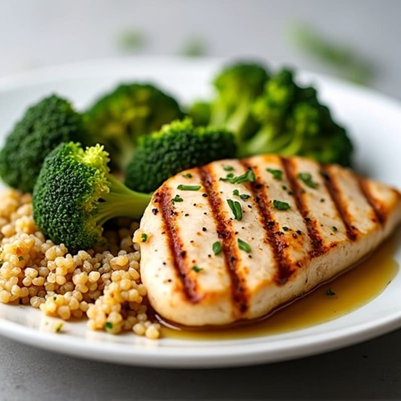 Grilled Chicken Breast with Roasted Broccoli and Quinoa