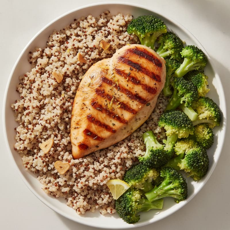 Grilled Chicken Breast with Quinoa and Steamed Broccoli