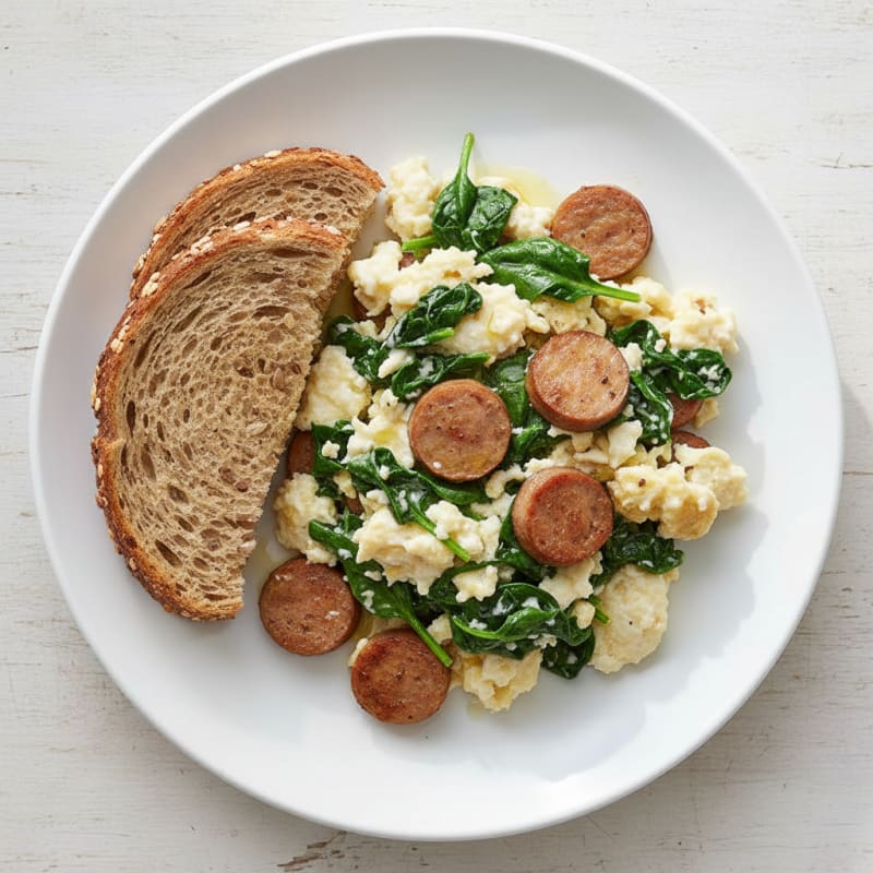Egg White Scramble with Turkey Sausage and Spinach