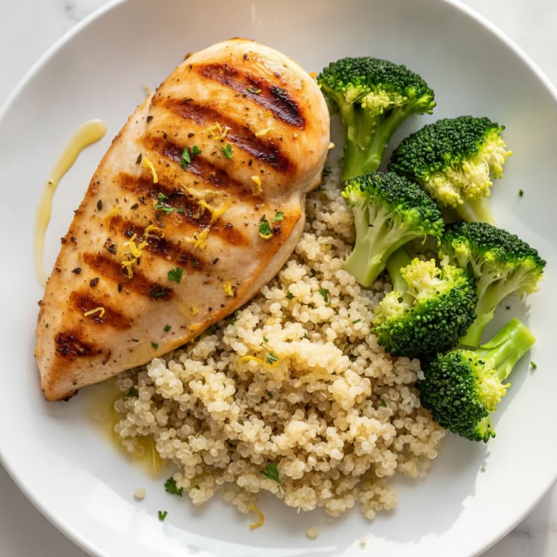 Grilled Chicken Breast with Quinoa and Steamed Broccoli