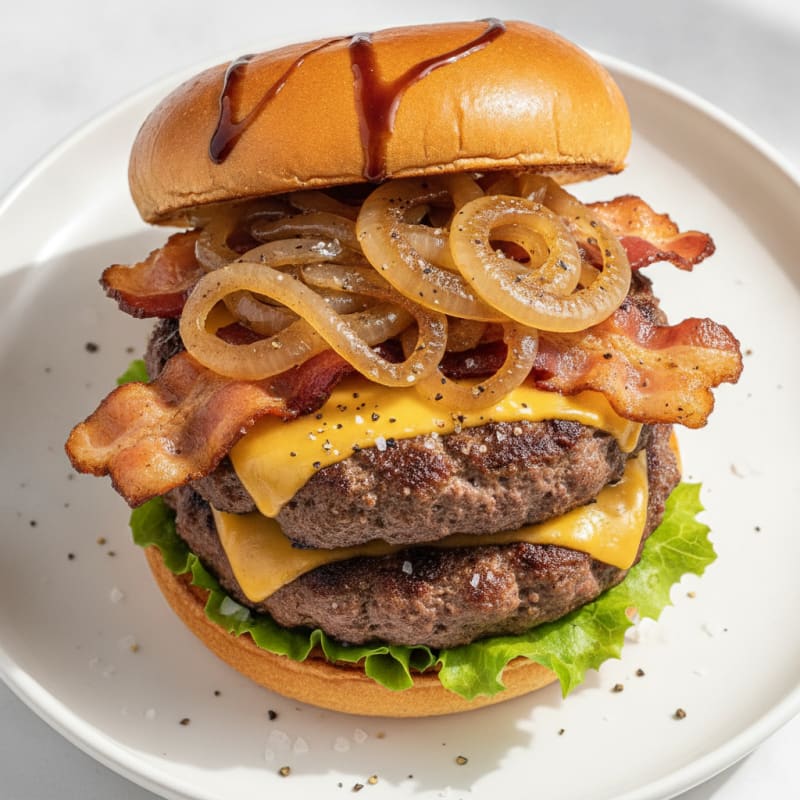Double Bacon Cheeseburger with Caramelized Onions