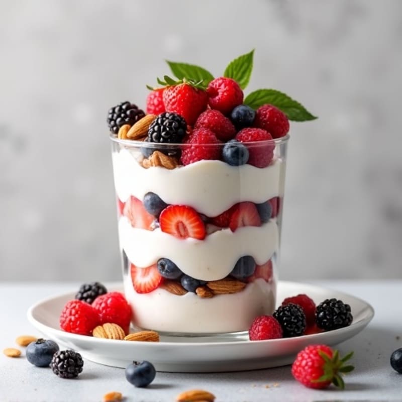 Greek Yogurt Protein Parfait with Mixed Berries and Almonds