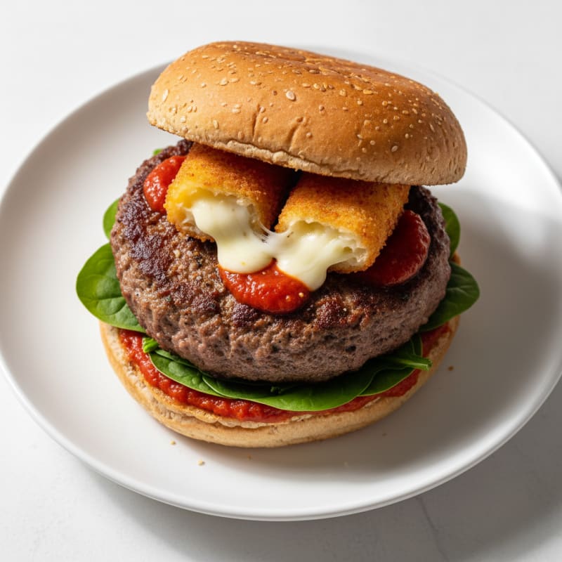 Mozzarella Stick Beef Burger with Marinara