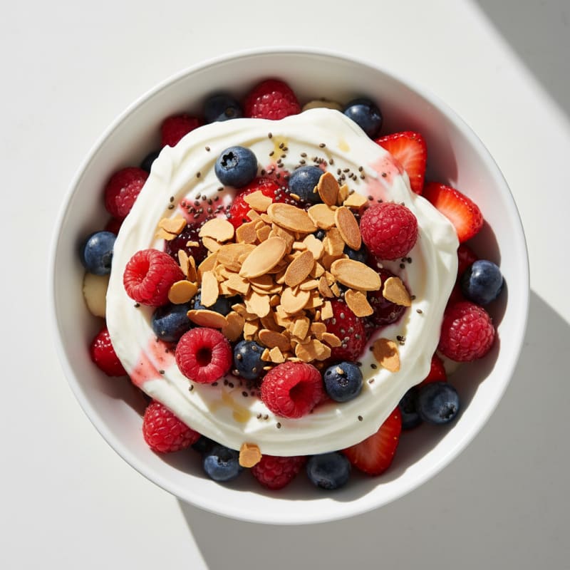Greek Yogurt Protein Parfait with Mixed Berries and Almonds