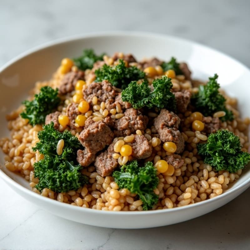 Savory Ground Beef and Brown Rice Skillet with Crispy Greens