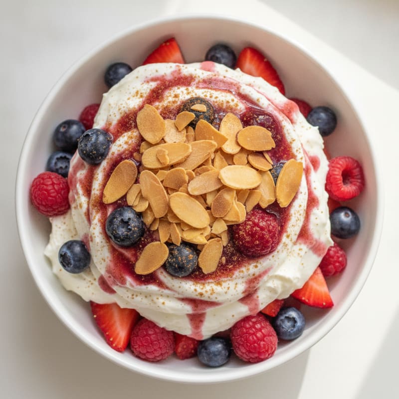 Greek Yogurt Protein Parfait with Mixed Berries and Almonds