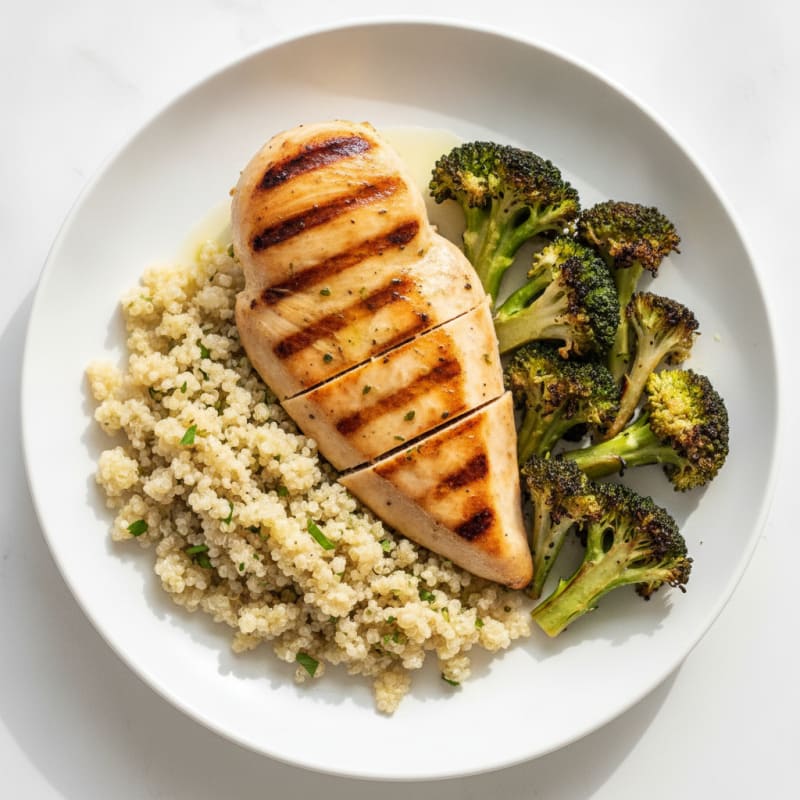 Grilled Chicken Breast with Quinoa and Roasted Broccoli