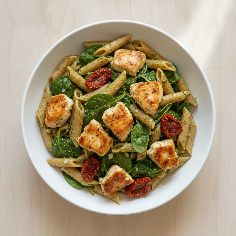 Pesto Chicken Pasta with Sun-Dried Tomatoes