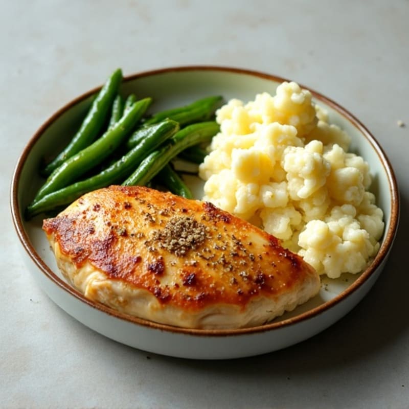 Roasted Chicken Breast with Garlic Green Beans and Mashed Cauliflower
