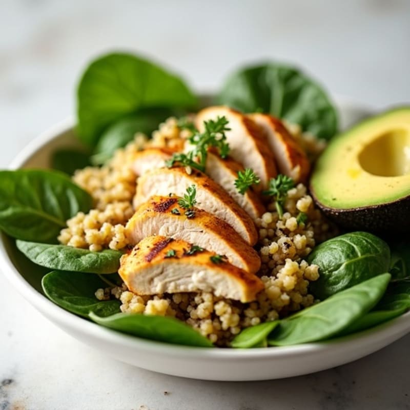 Grilled Chicken and Quinoa Salad with Fresh Spinach and Lemon Vinaigrette