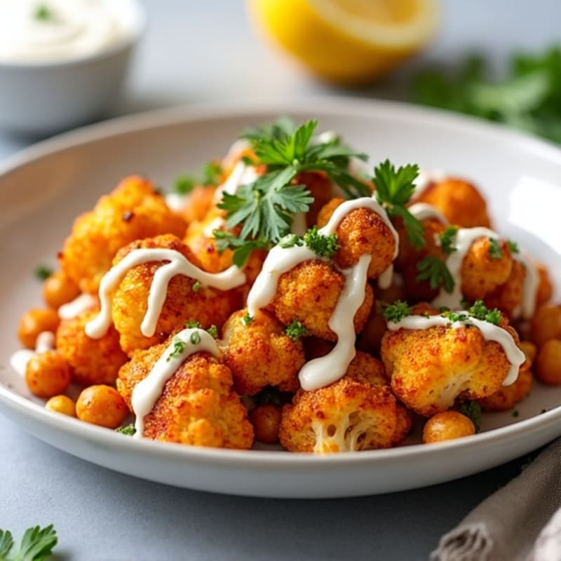 Crispy Roasted Harissa Cauliflower with Creamy Tahini Drizzle
