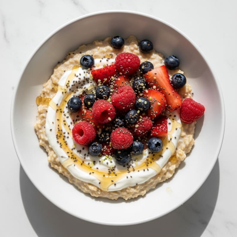 Creamy Oatmeal with Greek Yogurt and Mixed Berries