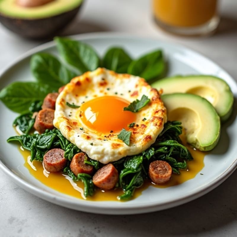 Egg White and Turkey Sausage Scramble with Cottage Cheese and Spinach