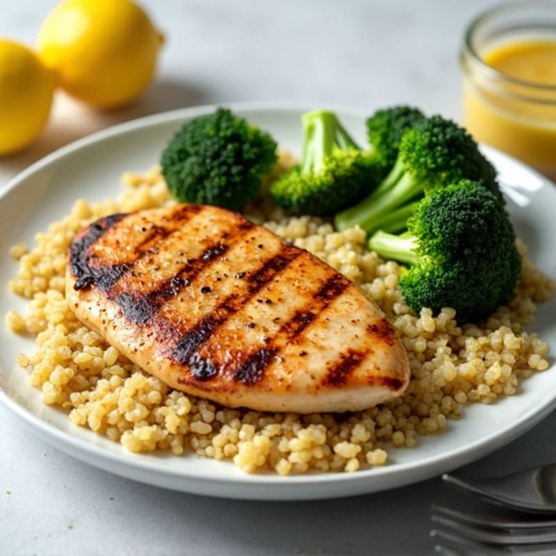Grilled Chicken Breast with Quinoa and Roasted Broccoli