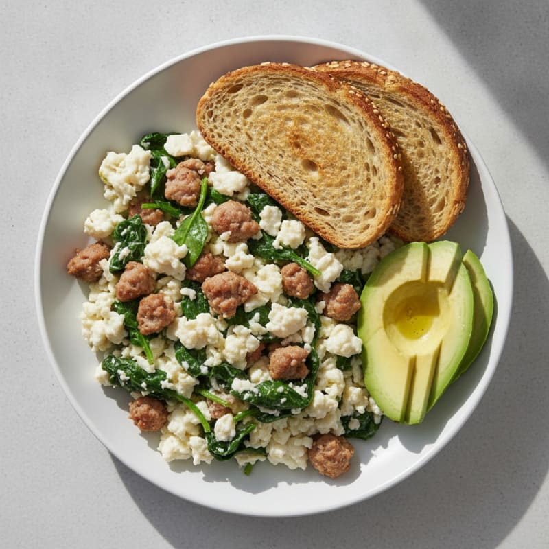Egg White and Turkey Sausage Scramble with Spinach