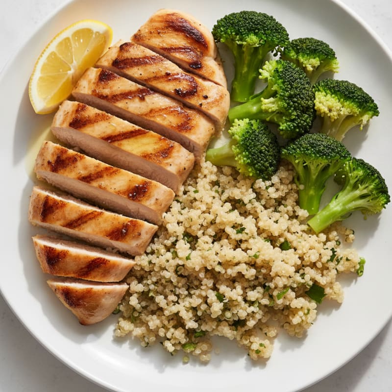 Grilled Chicken Breast with Quinoa and Steamed Broccoli