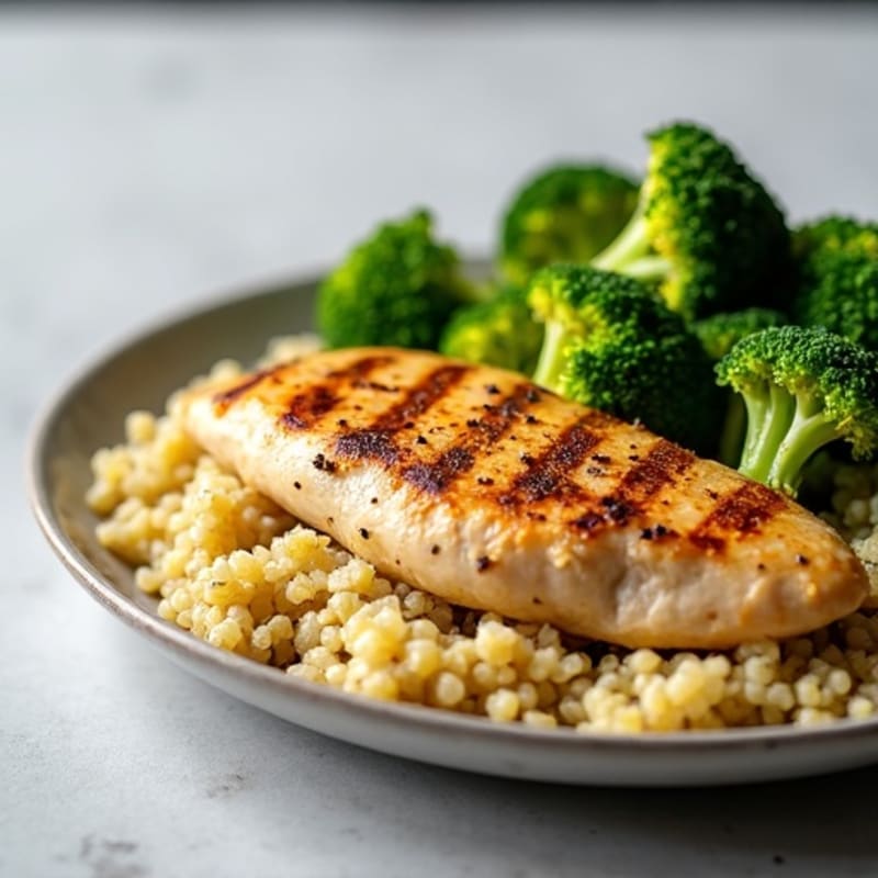 Grilled Chicken Breast with Quinoa and Roasted Broccoli