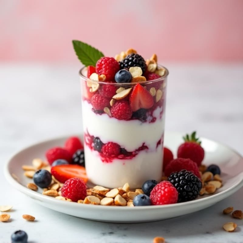 Greek Yogurt Protein Parfait with Mixed Berries and Almonds