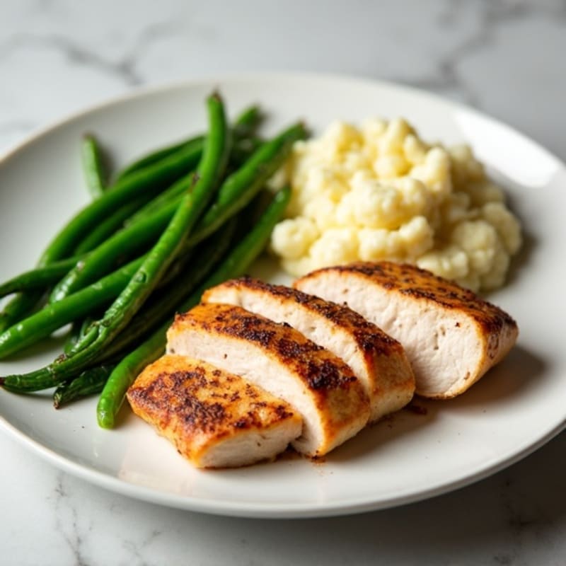Seared Turkey Breast with Steamed Green Beans and Mashed Cauliflower