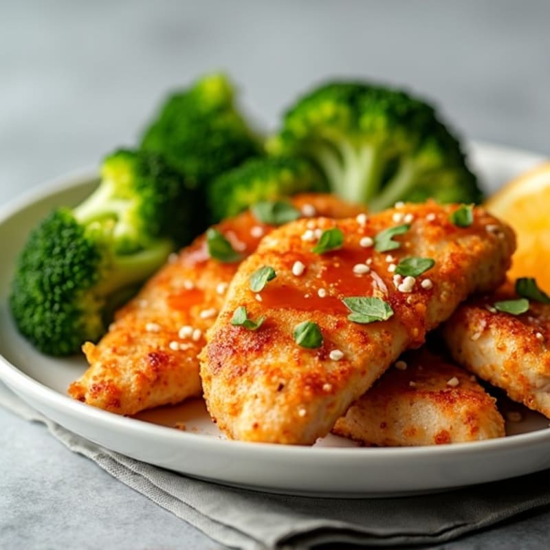 Healthy Crispy Orange Chicken with Steamed Broccoli