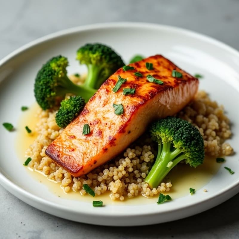 Seared Salmon Fillet with Roasted Broccoli and Quinoa
