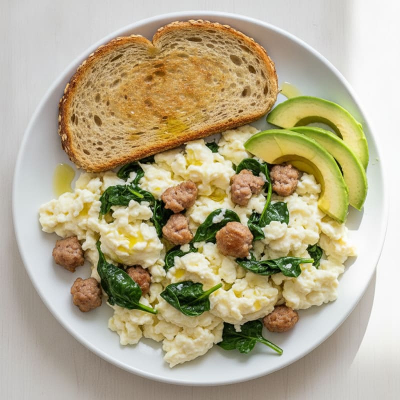 Egg White and Turkey Sausage Scramble with Baby Spinach