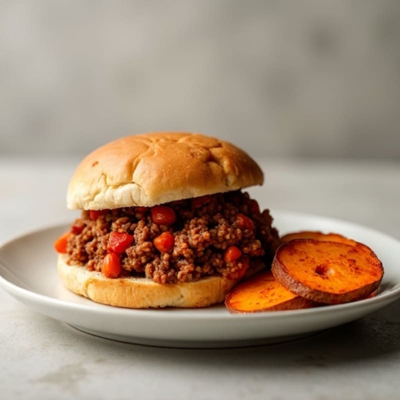Lean Ground Beef Sloppy Joe with Roasted Sweet Potato Rounds