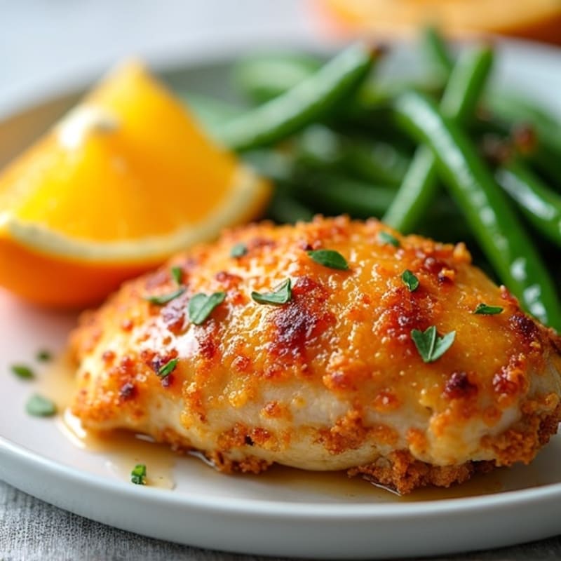 Low Calorie Crispy Orange Chicken with Roasted Green Beans