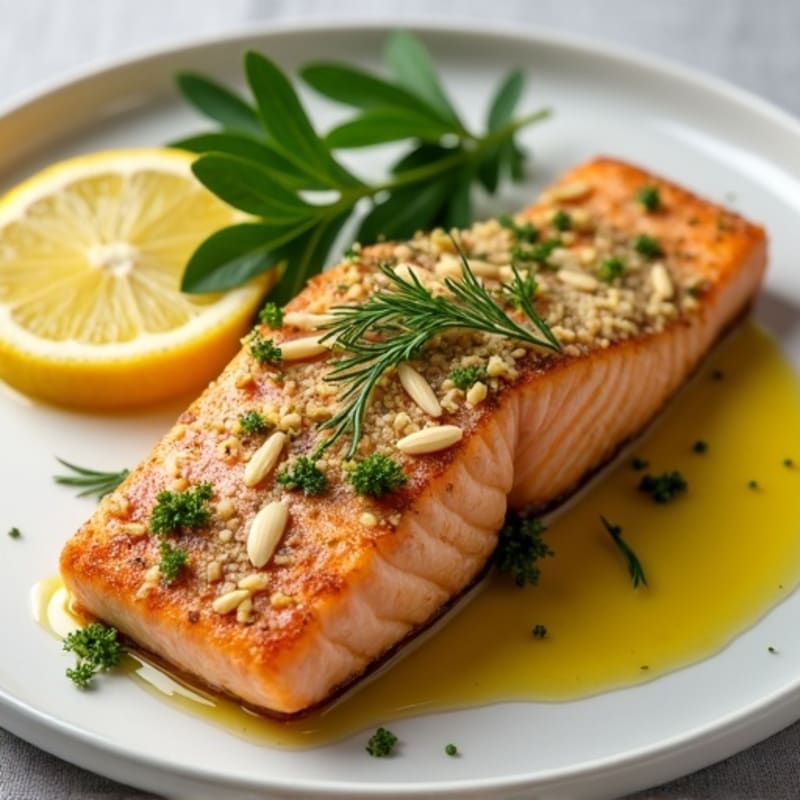 Herb-Crusted Pan Seared Salmon with Lemon