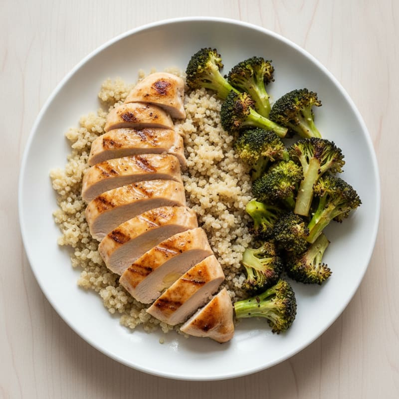 Grilled Chicken Breast with Quinoa and Roasted Broccoli