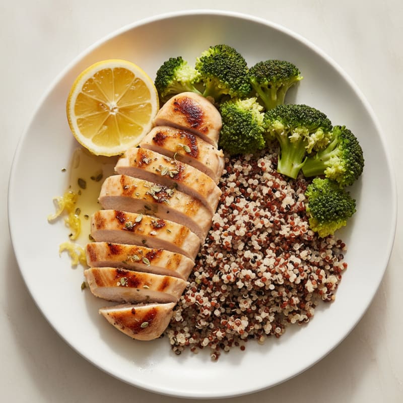 Grilled Chicken Breast with Quinoa and Steamed Broccoli