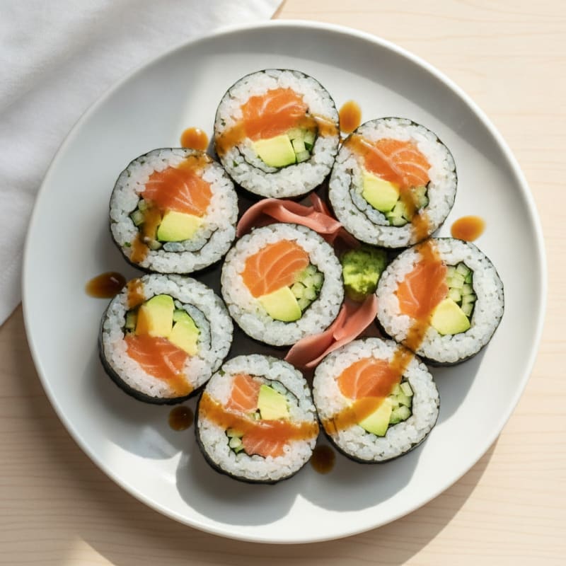 Fresh Salmon & Avocado Sushi Rolls