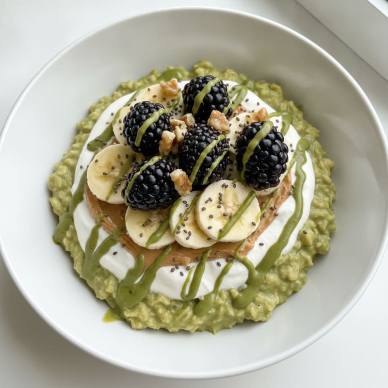 Matcha Protein Overnight Oats with Berries