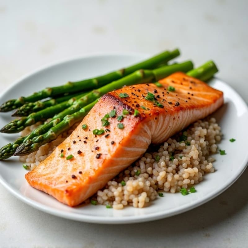 Seared Salmon with Steamed Asparagus and Brown Rice
