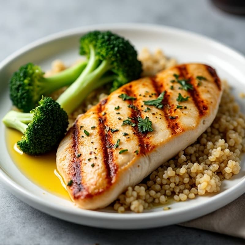Grilled Chicken Breast with Roasted Broccoli and Quinoa